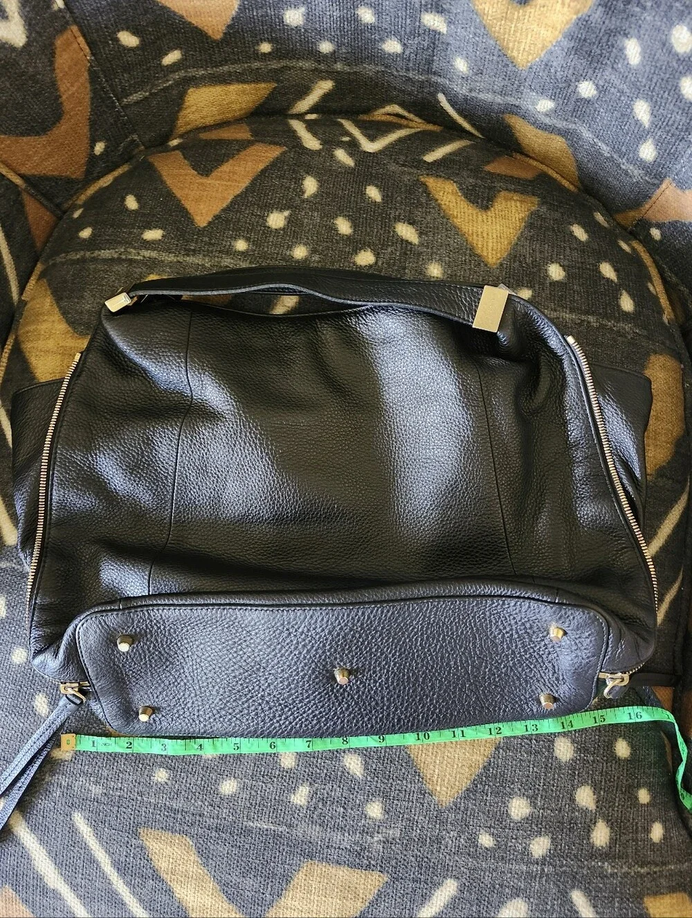 Furla Liz Daino Large Black Pebbled Leather Convertible Slouchy Hobo Bag Tote
